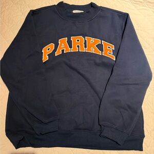 Parker Women's Navy Crewneck Sweater with Orange Accents